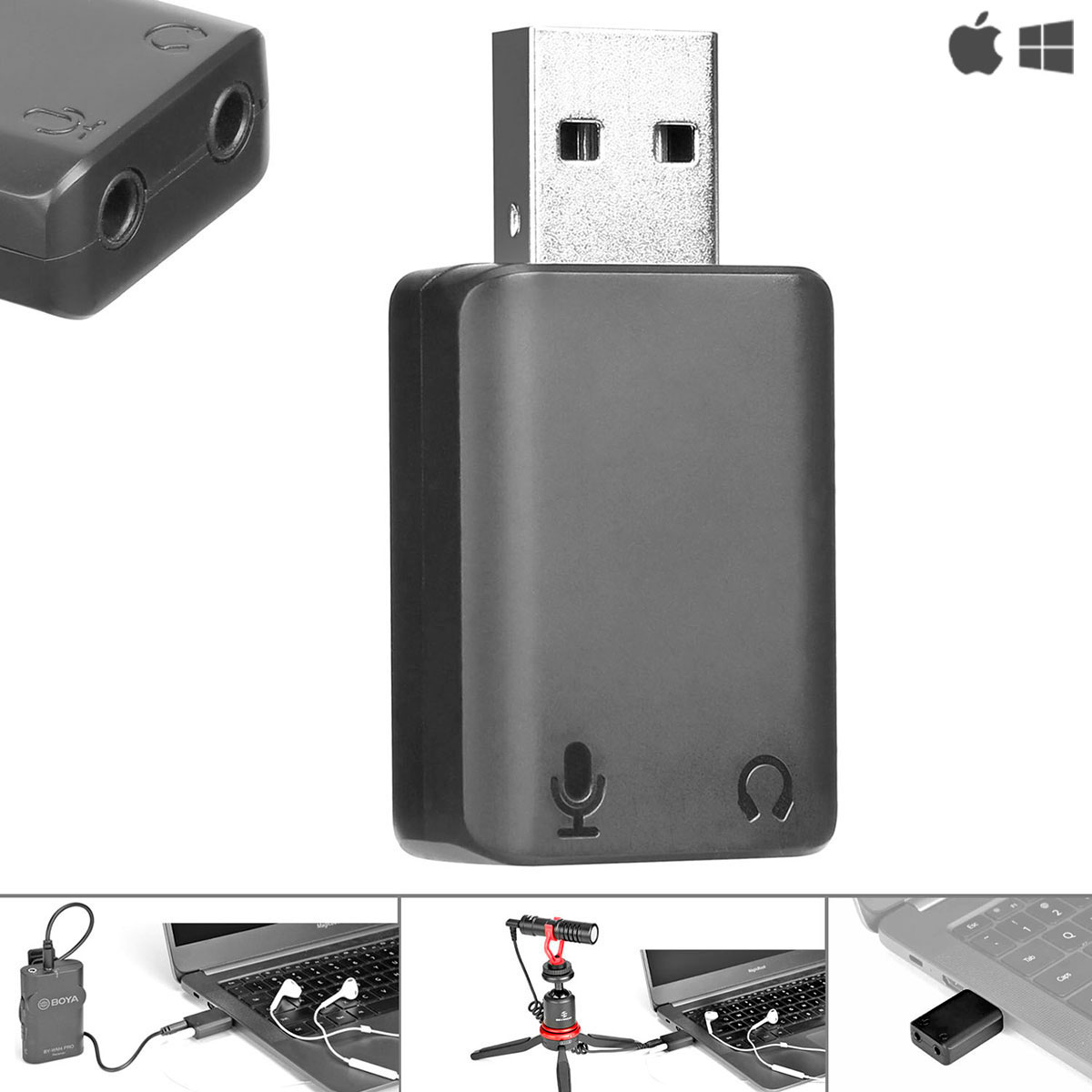 BOYA BY-EA2 USB (Plug/Jack TRS) - Adaptador divisor de señal Para laptops y PC · imagen 1